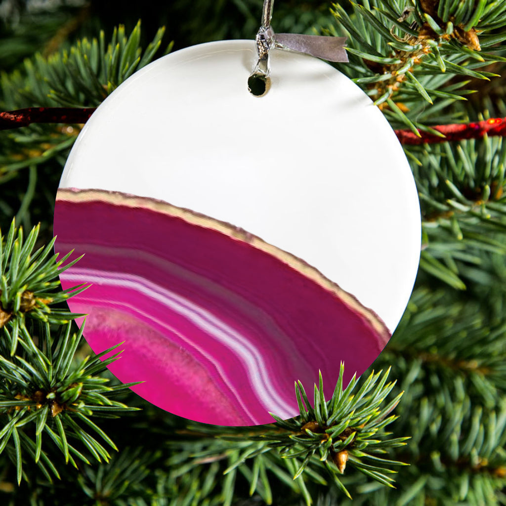 Hot Pink Agate Crystal Geode Ceramic Ornament, view 2