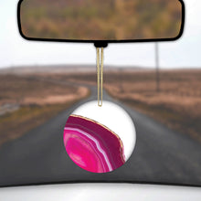 DistinctInk® Hanging Ceramic Christmas Tree Ornament with Gold String - Great Gift / Present - 2 3/4 inch Diameter - Hot Pink Agate Crystal Geode