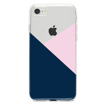DistinctInk® Clear Shockproof Hybrid Case for Apple iPhone / Samsung Galaxy / Google Pixel - Color Block - Navy & Pink