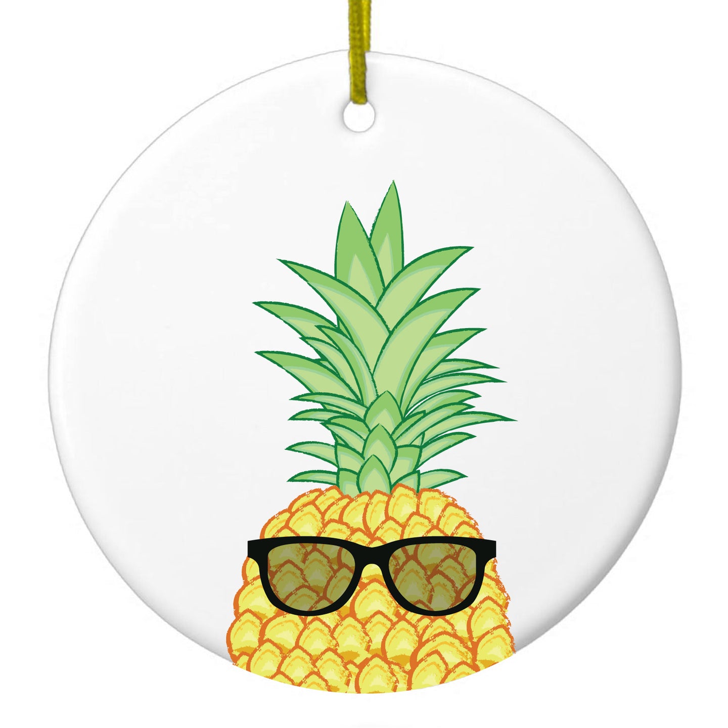 DistinctInk® Hanging Ceramic Christmas Tree Ornament with Gold String - Great Gift / Present - 2 3/4 inch Diameter - Pineapple Top with Shades
