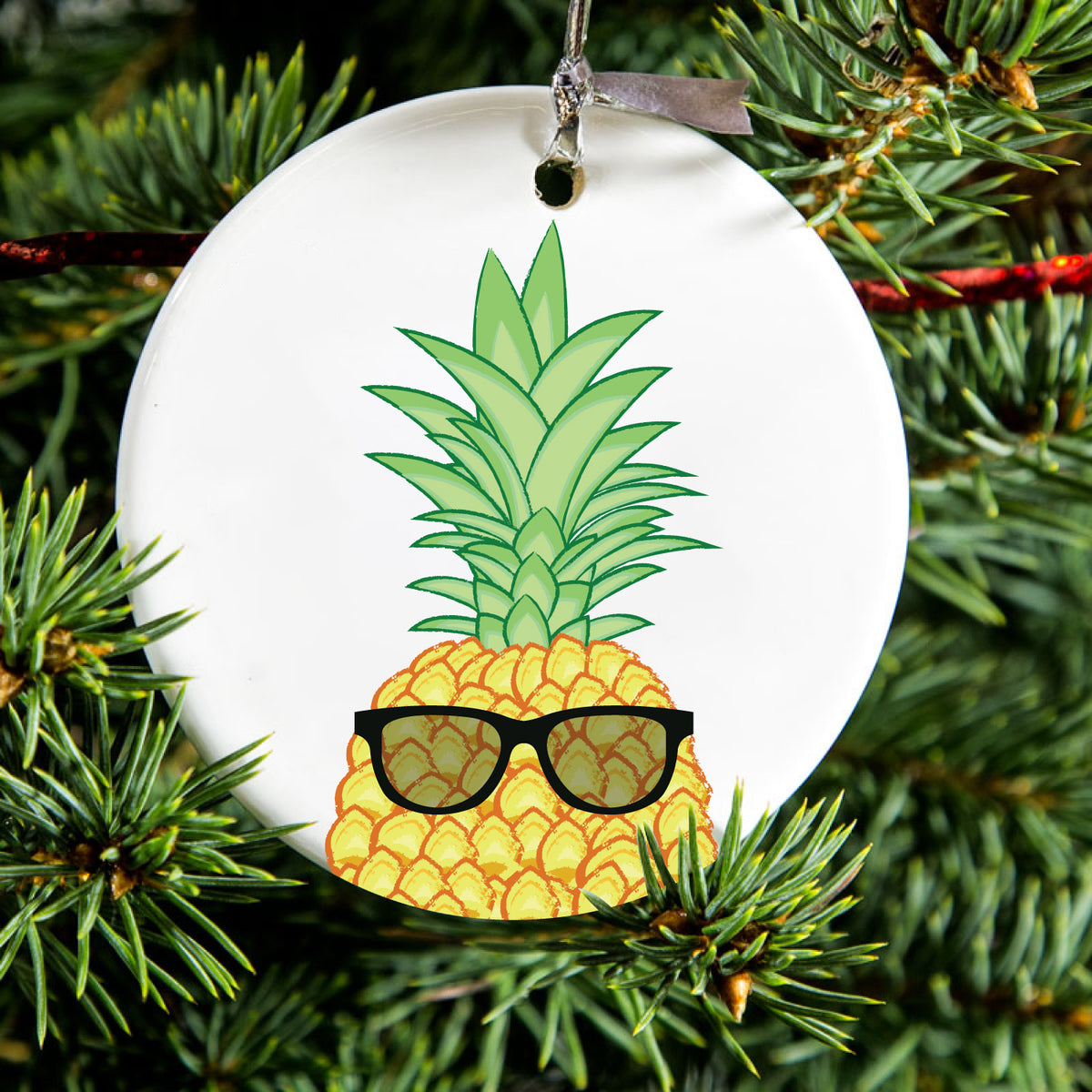 Pineapple Top with Shades Ceramic Ornament, view 2