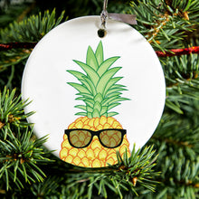 DistinctInk® Hanging Ceramic Christmas Tree Ornament with Gold String - Great Gift / Present - 2 3/4 inch Diameter - Pineapple Top with Shades