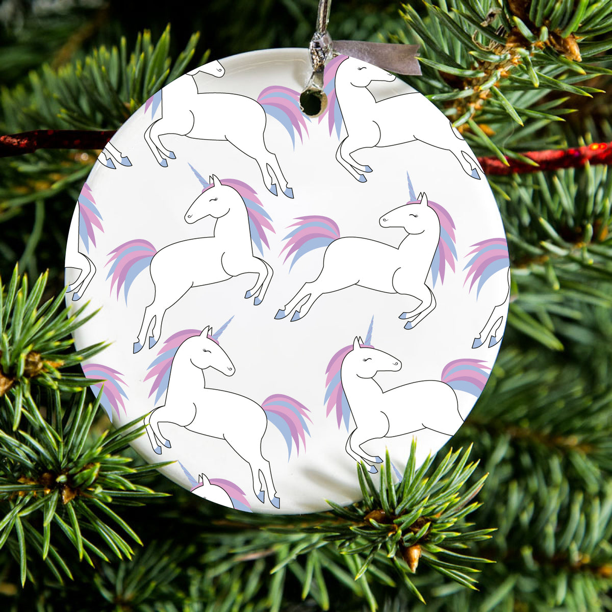 Repeating Pastel Unicorns Ceramic Ornament, view 2