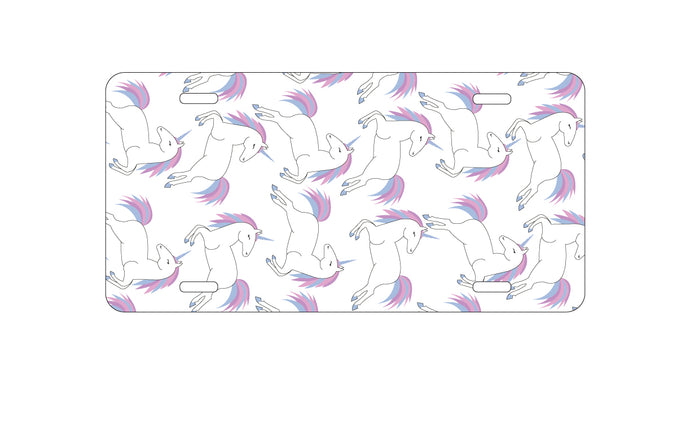 DistinctInk Custom Aluminum Decorative Vanity Front License Plate - Repeating Pastel Unicorns