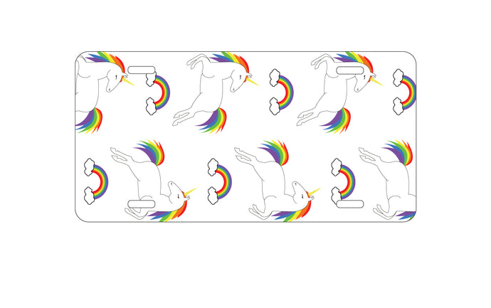 DistinctInk Custom Aluminum Decorative Vanity Front License Plate - Rainbows & Unicorns