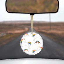 DistinctInk® Hanging Ceramic Christmas Tree Ornament with Gold String - Great Gift / Present - 2 3/4 inch Diameter - Rainbows & Unicorns
