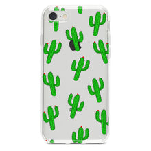 DistinctInk® Clear Shockproof Hybrid Case for Apple iPhone / Samsung Galaxy / Google Pixel - Repeating Cartoon Cactus