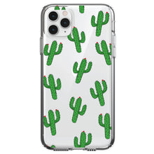 DistinctInk® Clear Shockproof Hybrid Case for Apple iPhone / Samsung Galaxy / Google Pixel - Repeating Cartoon Cactus