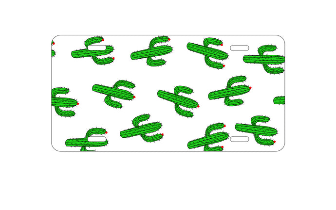 DistinctInk Custom Aluminum Decorative Vanity Front License Plate - Repeating Cartoon Cactus