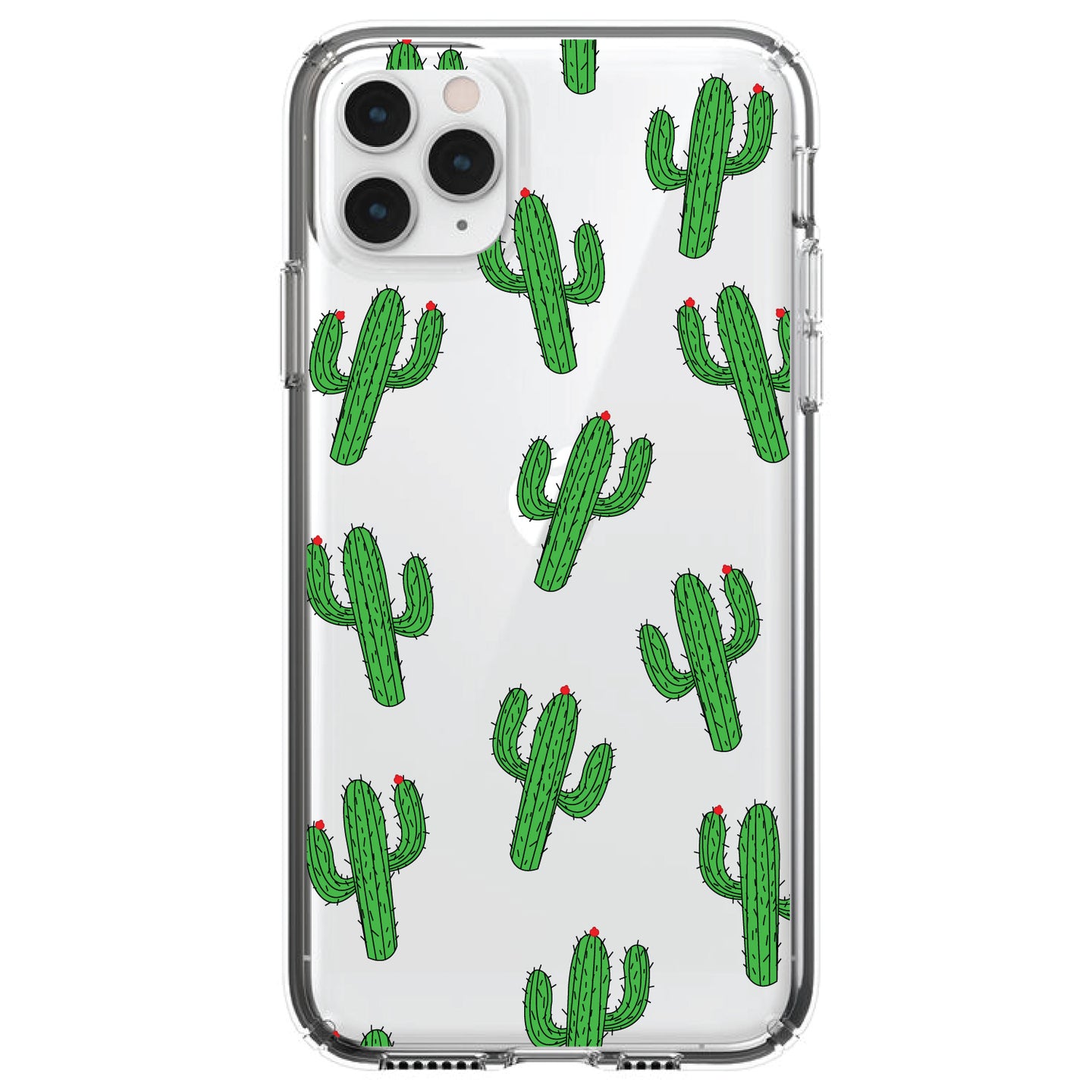 DistinctInk® Clear Shockproof Hybrid Case for Apple iPhone / Samsung Galaxy / Google Pixel - Repeating Cartoon Cactus