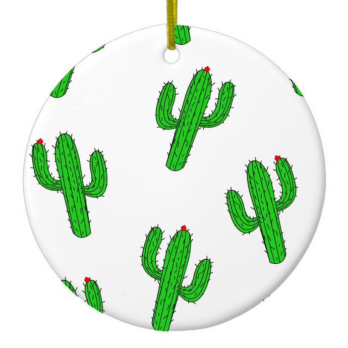 Repeating Cartoon Cactus Ceramic Ornament