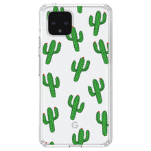 DistinctInk® Clear Shockproof Hybrid Case for Apple iPhone / Samsung Galaxy / Google Pixel - Repeating Cartoon Cactus