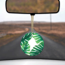 DistinctInk® Hanging Ceramic Christmas Tree Ornament with Gold String - Great Gift / Present - 2 3/4 inch Diameter - Tropical Banana Leaves