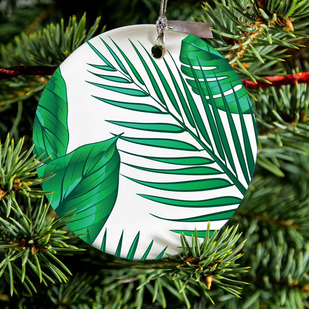 Green Tropical Leaves Ceramic Ornament, view 2