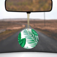 DistinctInk® Hanging Ceramic Christmas Tree Ornament with Gold String - Great Gift / Present - 2 3/4 inch Diameter - Green Tropical Leaves