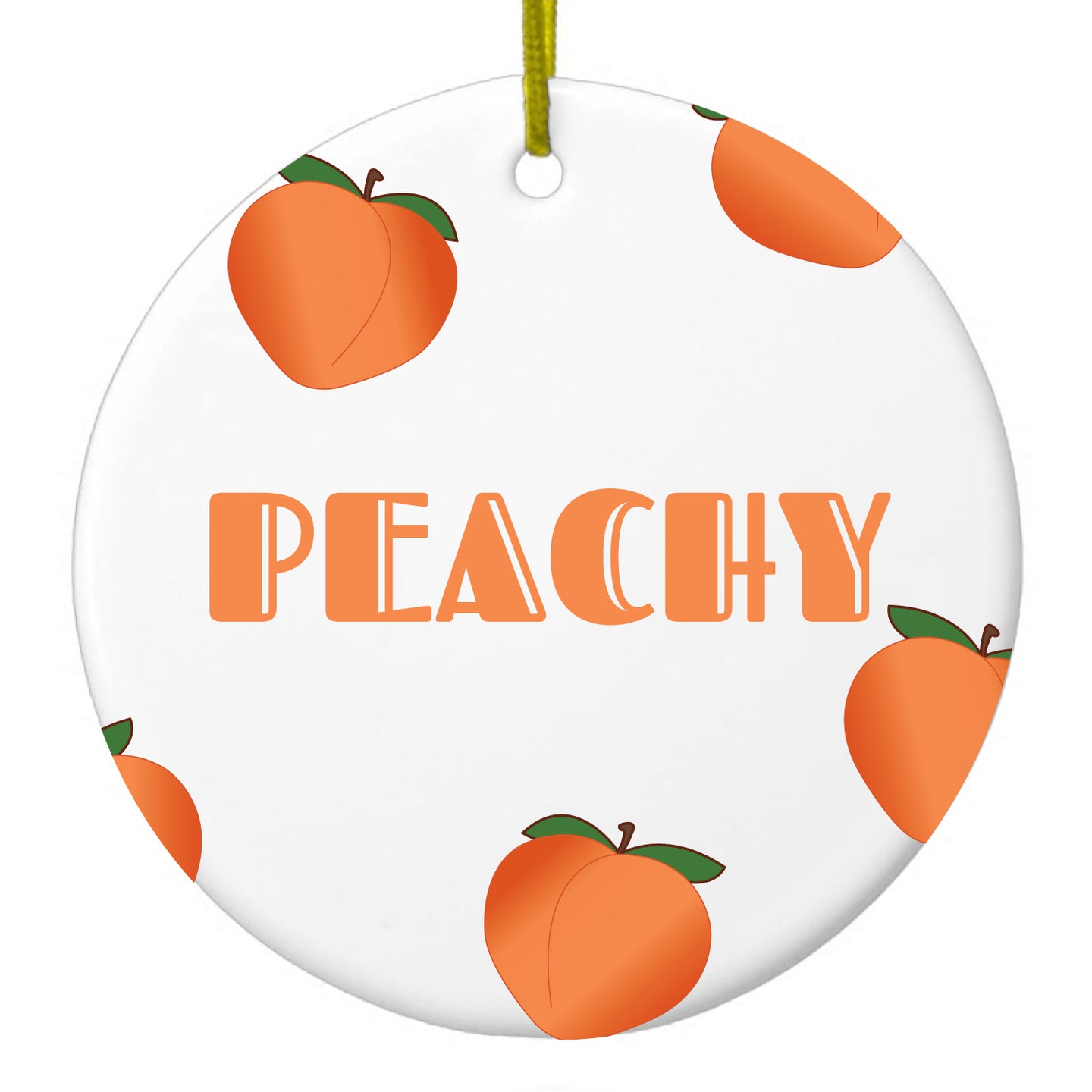 DistinctInk® Hanging Ceramic Christmas Tree Ornament with Gold String - Great Gift / Present - 2 3/4 inch Diameter - Peachy - Peach Emoji