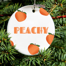DistinctInk® Hanging Ceramic Christmas Tree Ornament with Gold String - Great Gift / Present - 2 3/4 inch Diameter - Peachy - Peach Emoji