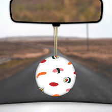 DistinctInk® Hanging Ceramic Christmas Tree Ornament with Gold String - Great Gift / Present - 2 3/4 inch Diameter - Cartoon Sushi