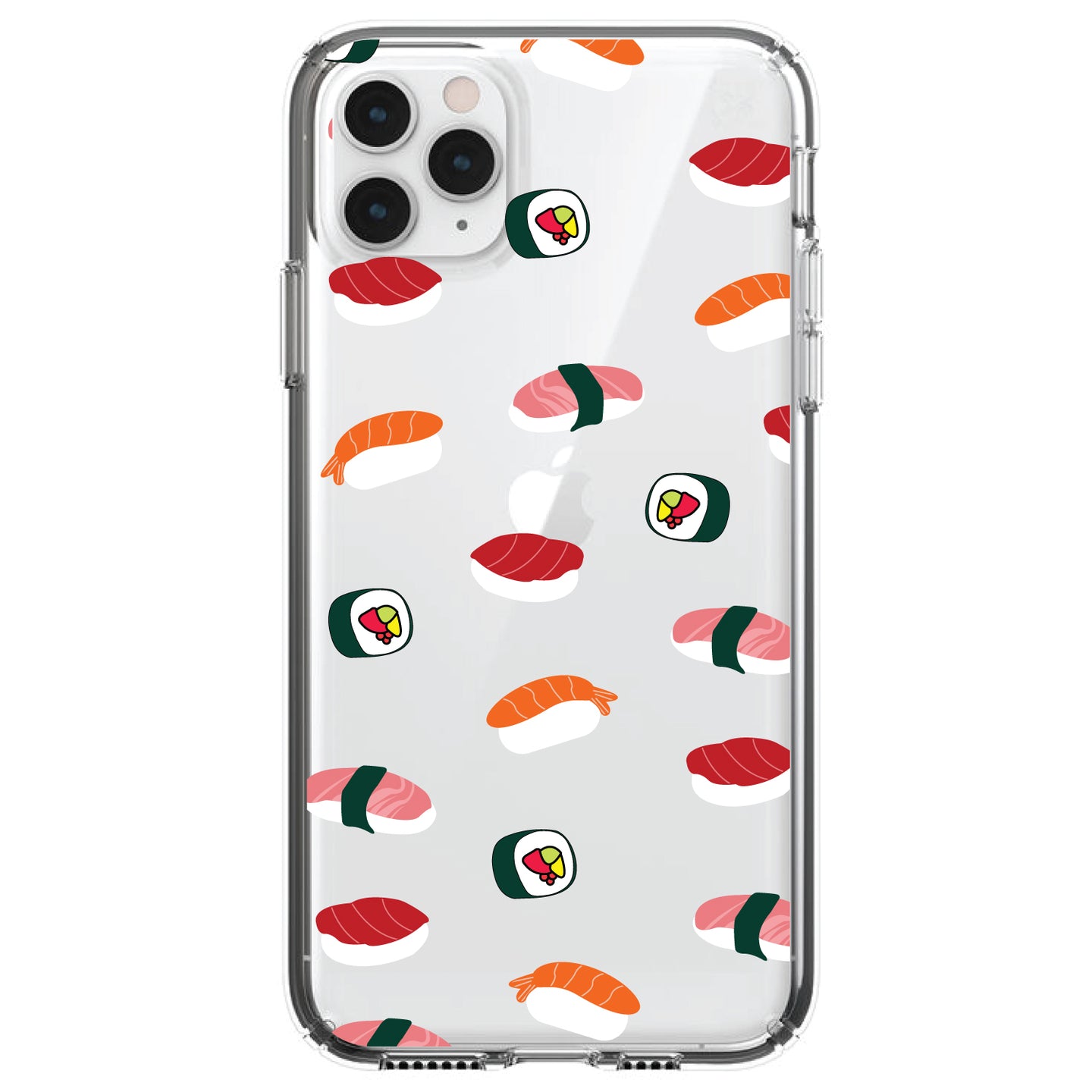 DistinctInk® Clear Shockproof Hybrid Case for Apple iPhone / Samsung Galaxy / Google Pixel - Cartoon Sushi