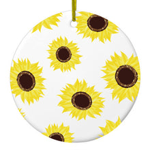 DistinctInk® Hanging Ceramic Christmas Tree Ornament with Gold String - Great Gift / Present - 2 3/4 inch Diameter - Yellow Sunflowers