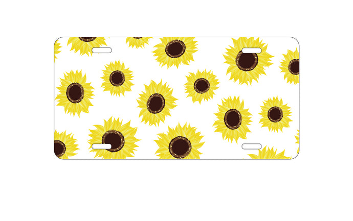 DistinctInk Custom Aluminum Decorative Vanity Front License Plate - Yellow Sunflowers