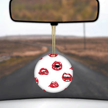 DistinctInk® Hanging Ceramic Christmas Tree Ornament with Gold String - Great Gift / Present - 2 3/4 inch Diameter - Red Lips