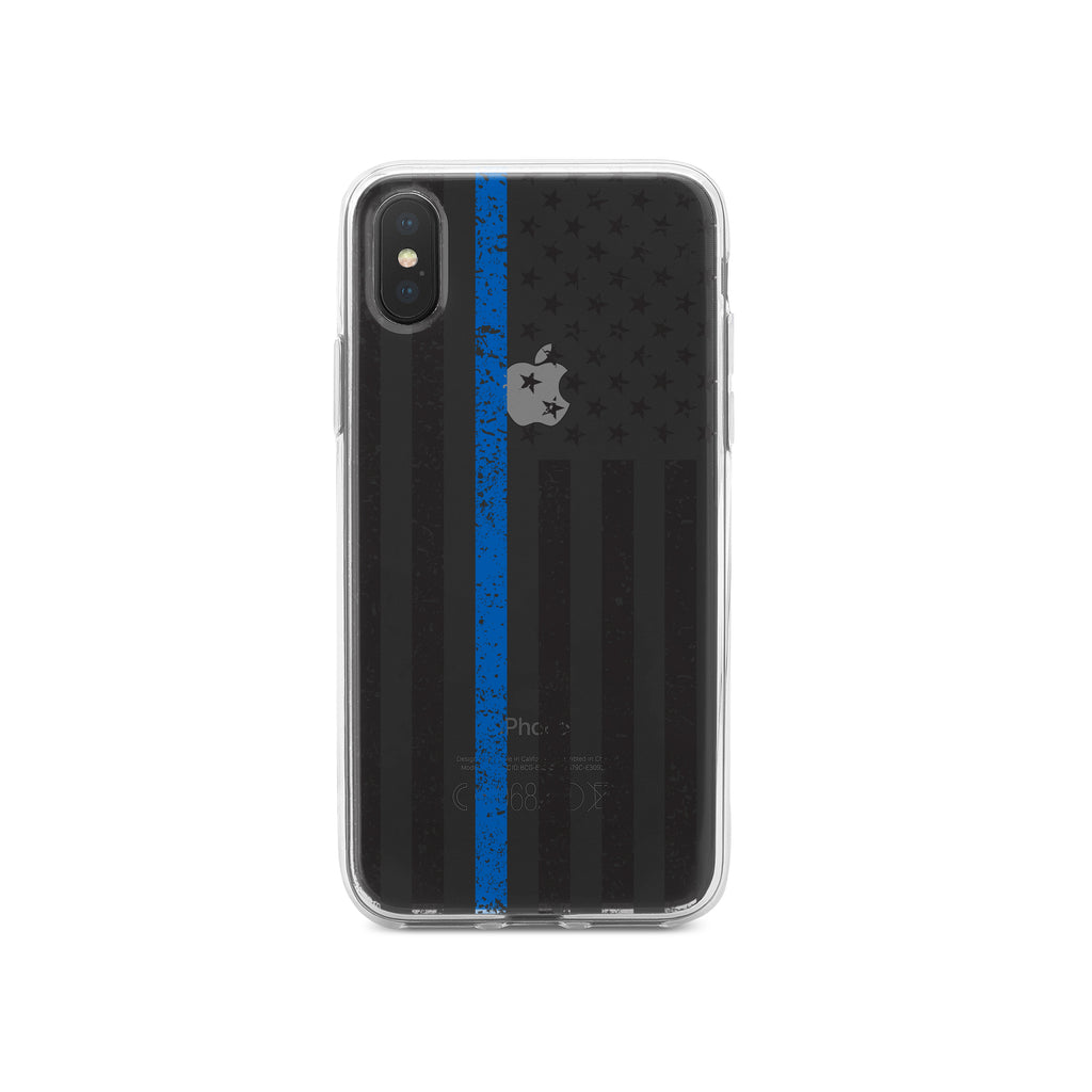 Weathered Thin Blue Line US Flag Clear Shockproof iPhone Case, view 3