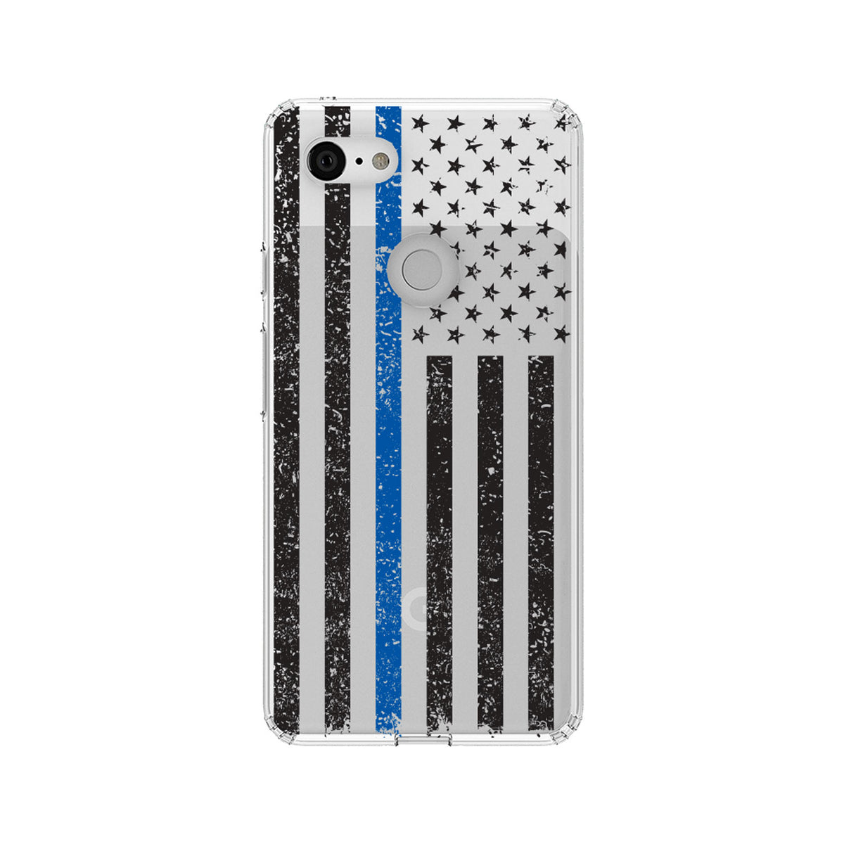 Weathered Thin Blue Line US Flag Clear Shockproof iPhone Case, view 20