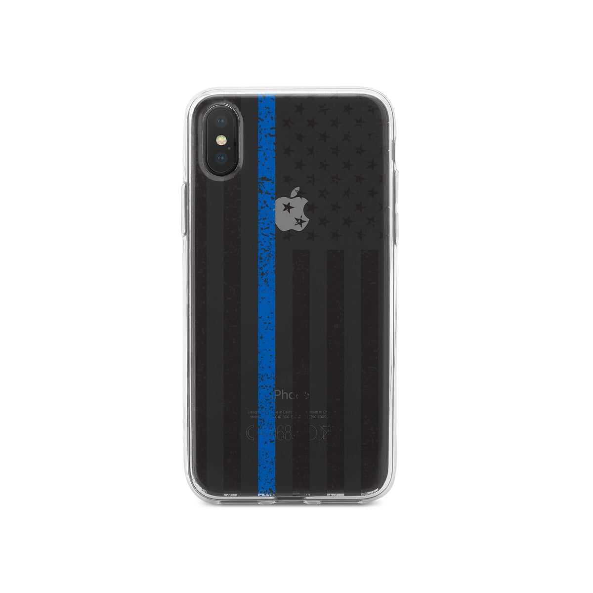 Weathered Thin Blue Line US Flag Clear Shockproof iPhone Case, view 4