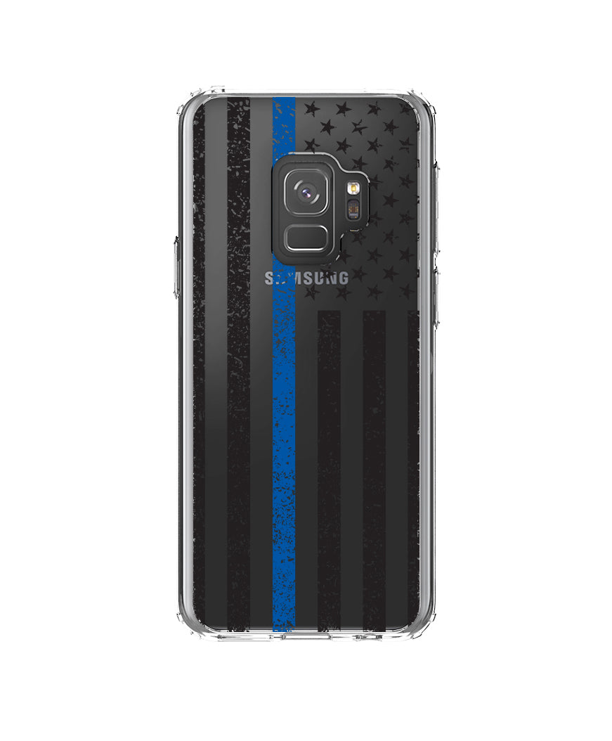 Weathered Thin Blue Line US Flag Clear Shockproof iPhone Case, view 18