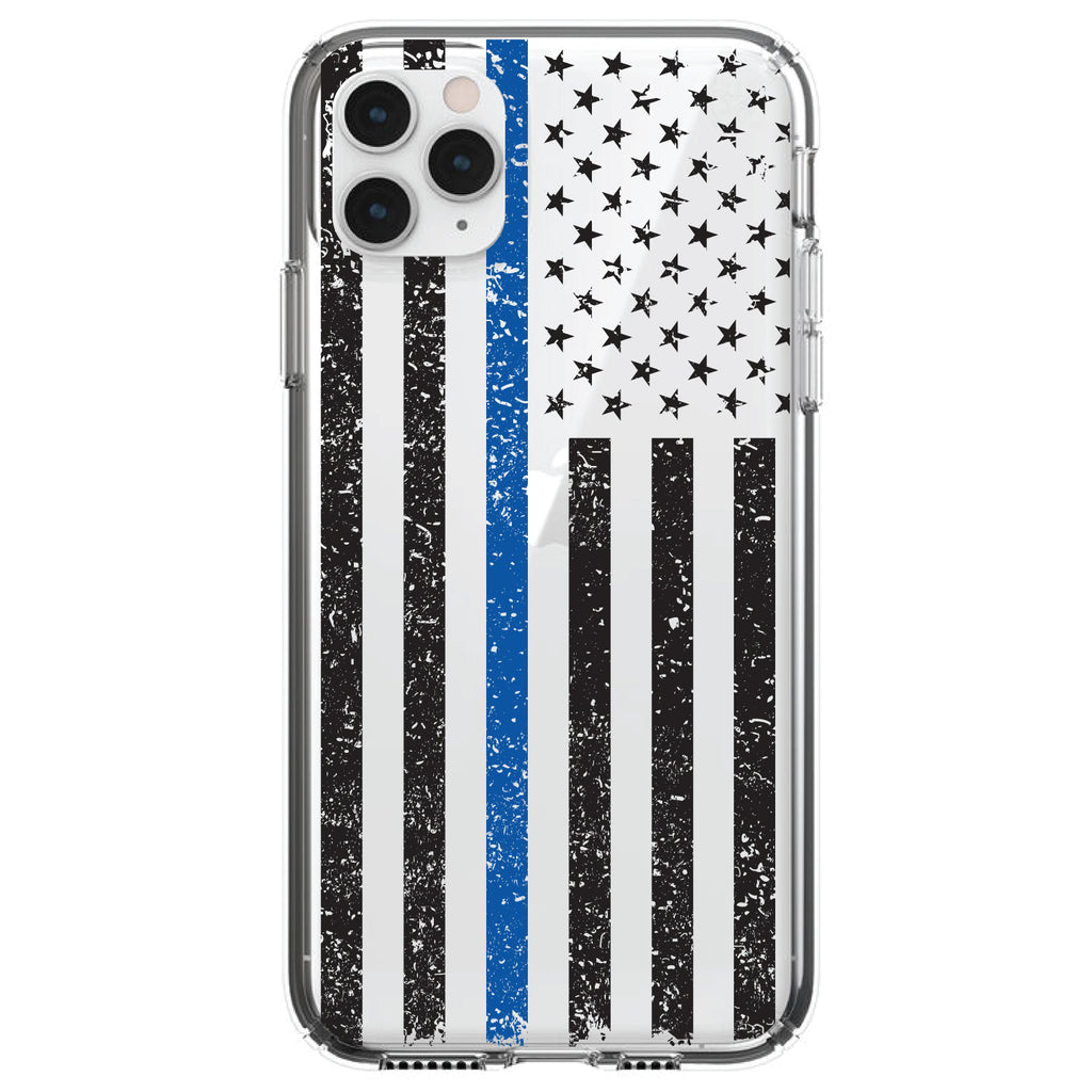 Weathered Thin Blue Line US Flag Clear Shockproof iPhone Case