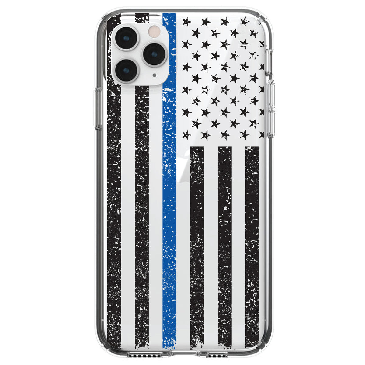Weathered Thin Blue Line US Flag Clear Shockproof iPhone Case