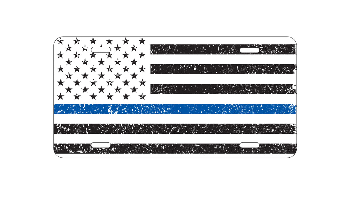 Custom Aluminum Decorative Vanity Front License Plate - Weathered Thin Blue Line US Flag