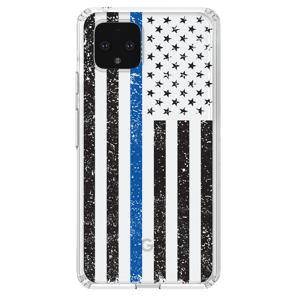 Weathered Thin Blue Line US Flag Clear Shockproof iPhone Case, view 22