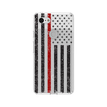 DistinctInk® Clear Shockproof Hybrid Case for Apple iPhone / Samsung Galaxy / Google Pixel - Weathered Thin Red Line US Flag