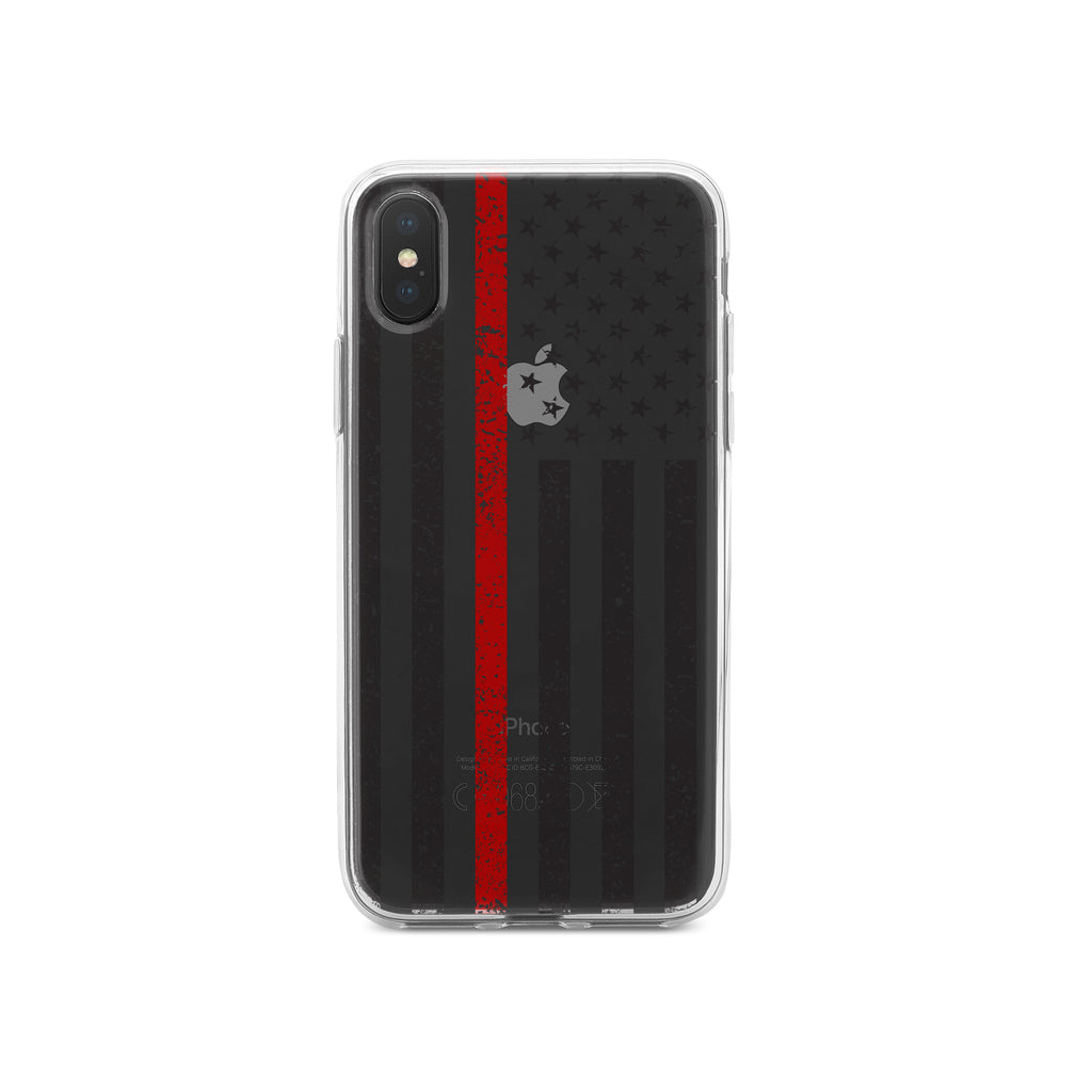 Weathered Thin Red Line US Flag Clear Shockproof iPhone Case, view 4