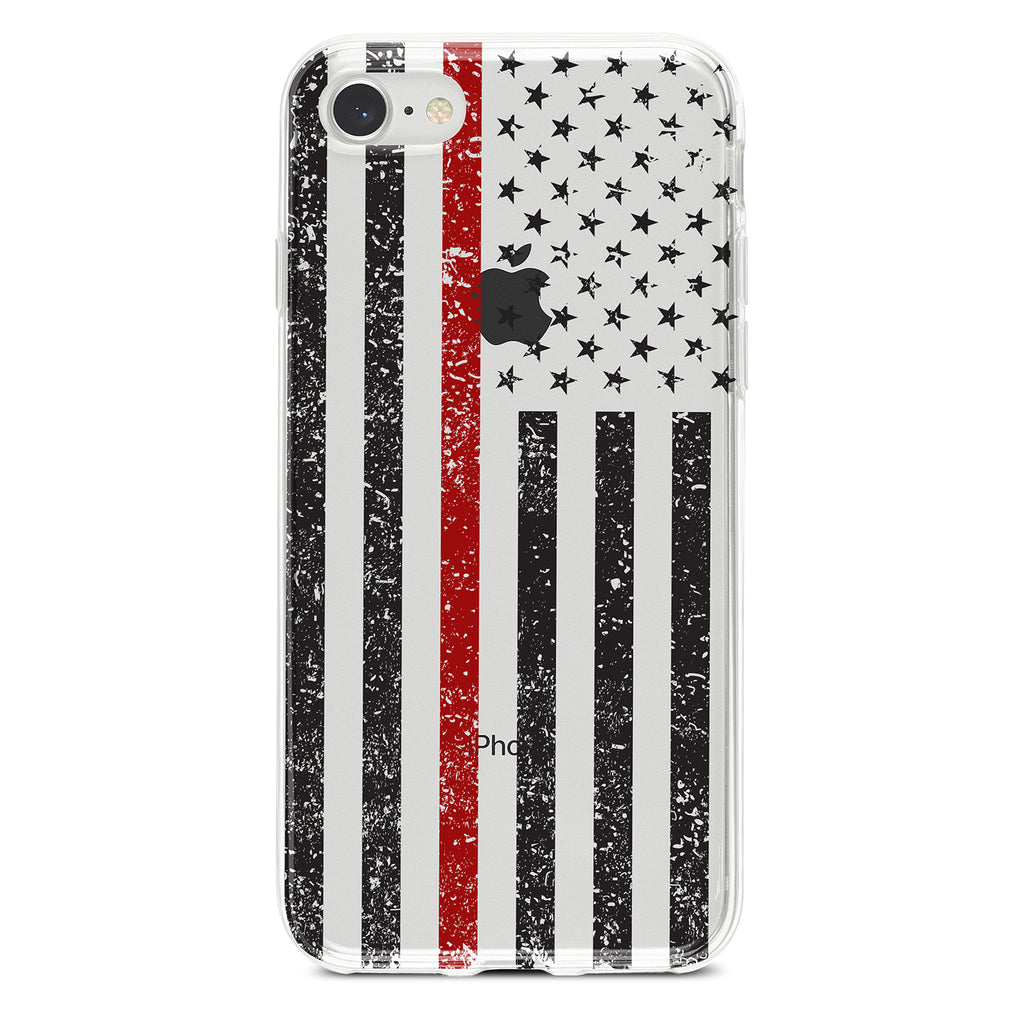 Weathered Thin Red Line US Flag Clear Shockproof iPhone Case, view 5
