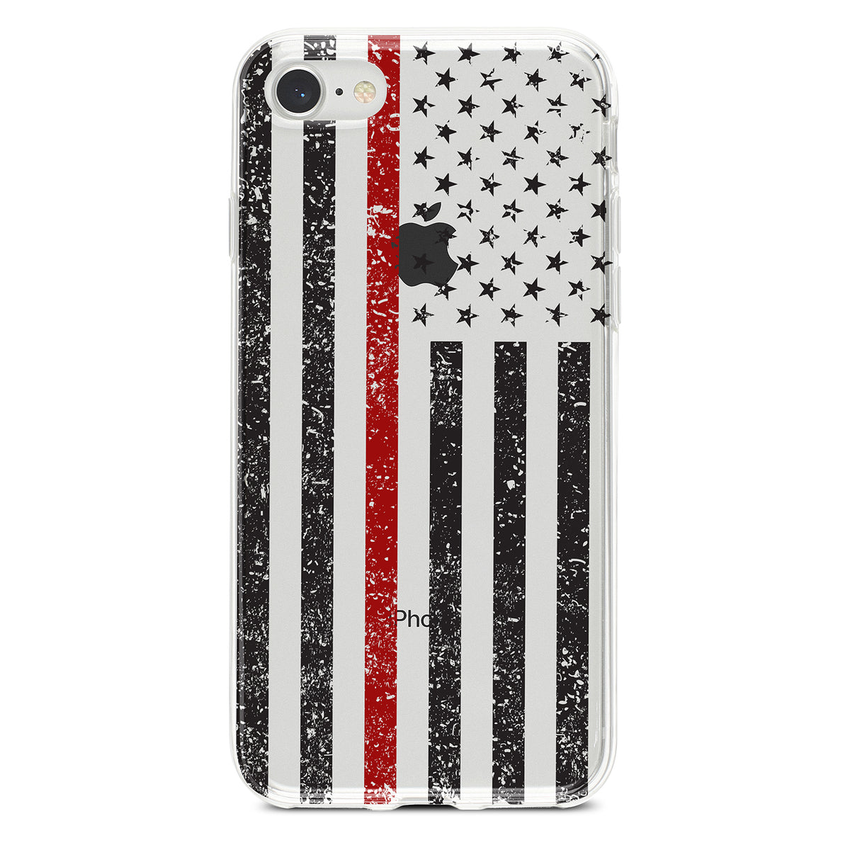 Weathered Thin Red Line US Flag Clear Shockproof iPhone Case, view 5