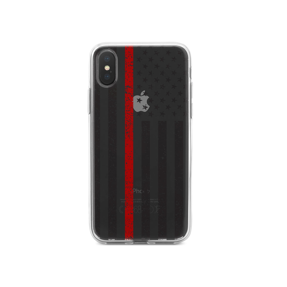 Weathered Thin Red Line US Flag Clear Shockproof iPhone Case, view 3
