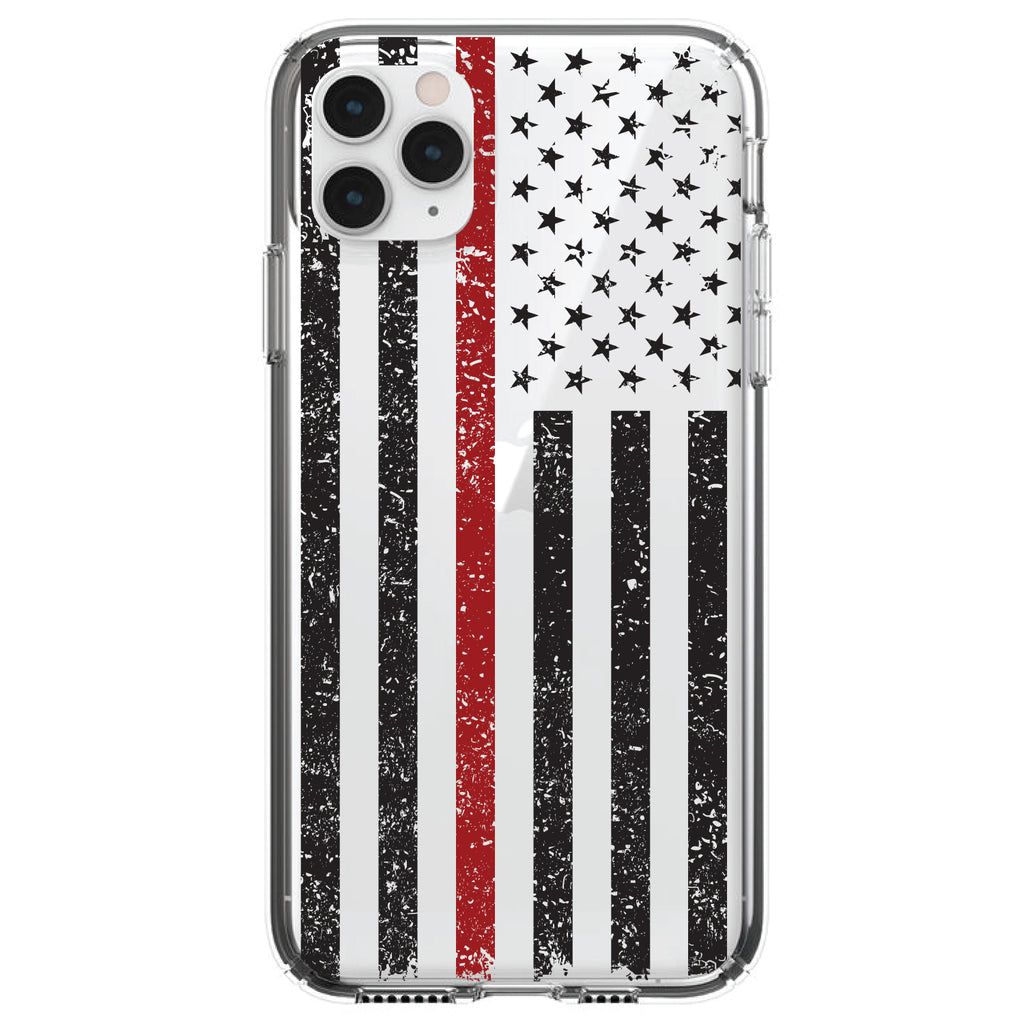Weathered Thin Red Line US Flag Clear Shockproof iPhone Case