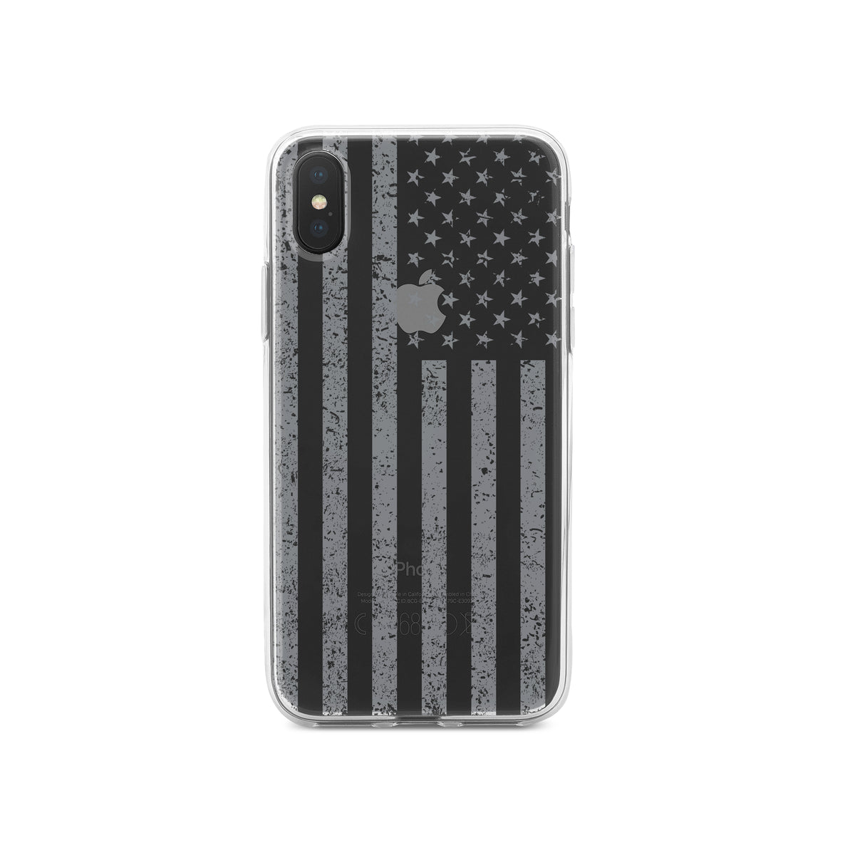 Weathered Gray US Flag Clear Shockproof iPhone Case, view 4
