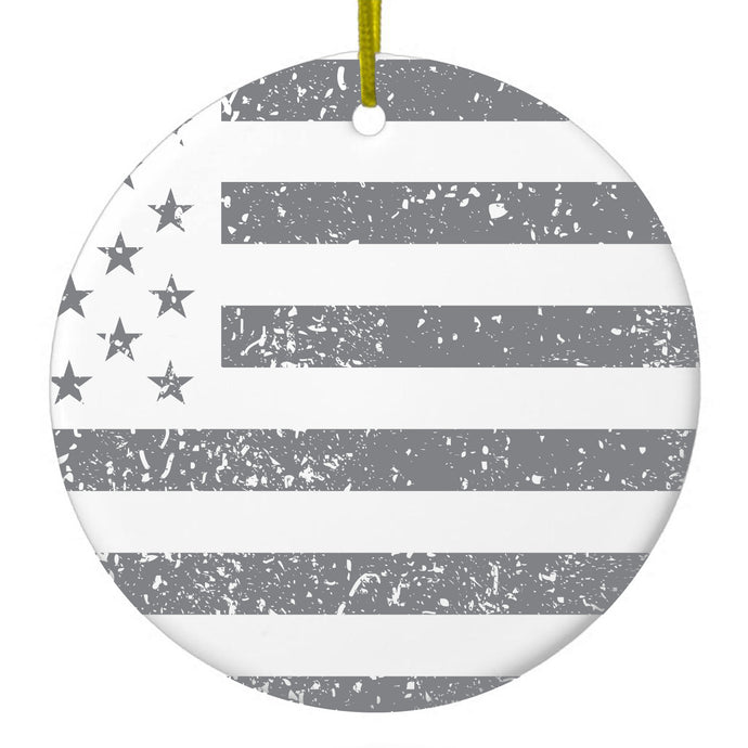 Weathered Gray US Flag Ceramic Ornament