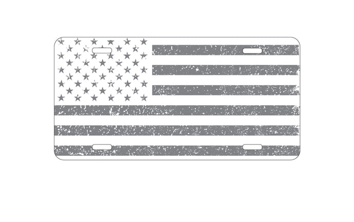 DistinctInk Custom Aluminum Decorative Vanity Front License Plate - Weathered Grey US Flag