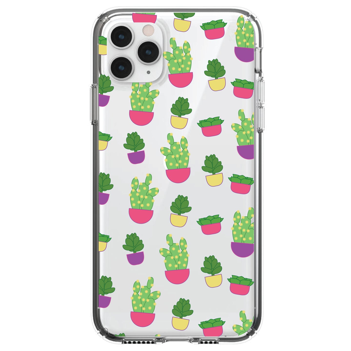 DistinctInk® Clear Shockproof Hybrid Case for Apple iPhone / Samsung Galaxy / Google Pixel - Succulents / Cacti