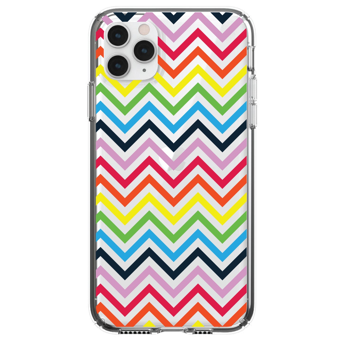 DistinctInk® Clear Shockproof Hybrid Case for Apple iPhone / Samsung Galaxy / Google Pixel - Rainbow Chevron