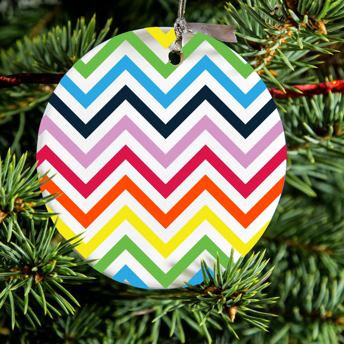 Rainbow Chevron Ceramic Ornament, view 2