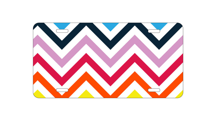 DistinctInk Custom Aluminum Decorative Vanity Front License Plate - Rainbow Chevron