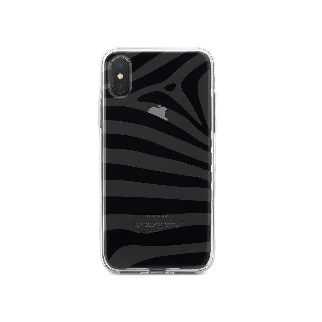 Black & Clear Zebra Stripes Clear Shockproof iPhone Case, view 2