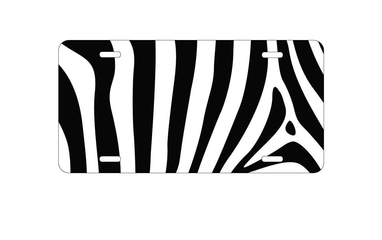 DistinctInk Custom Aluminum Decorative Vanity Front License Plate - Black & Clear Zebra Stripes