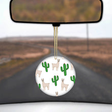 DistinctInk® Hanging Ceramic Christmas Tree Ornament with Gold String - Great Gift / Present - 2 3/4 inch Diameter - Llamas and Cacti Cactus